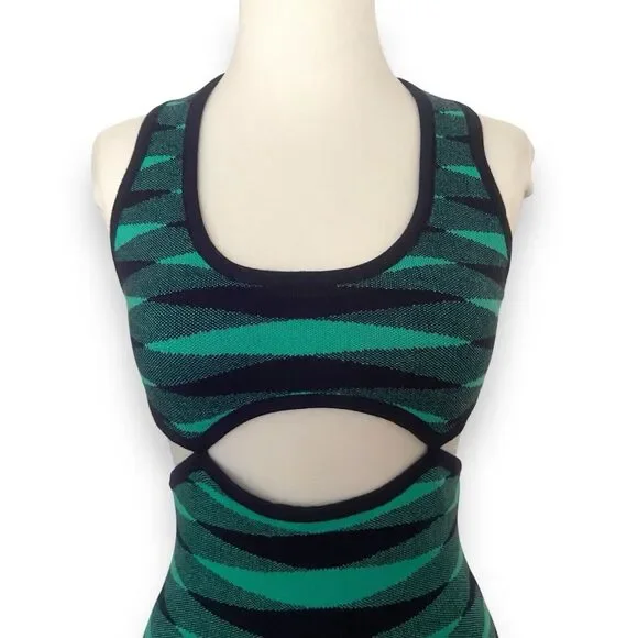 VRG GRL Dress Women's Size US 4 Bodycon Midi Open Back Stretchy Teal Green Blue - Picture 4 of 11